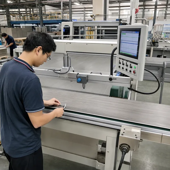 Elefloor calender line SPC production — inline thickness monitoring and quality control process