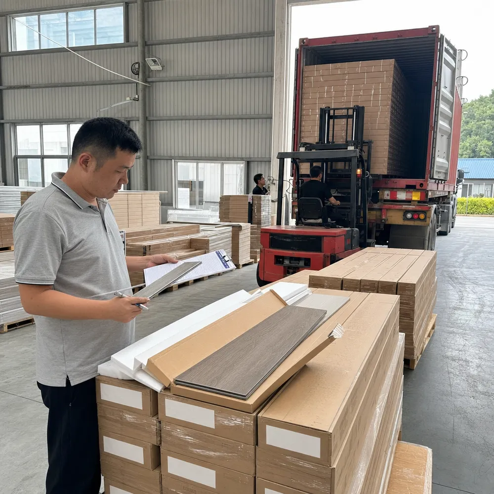 Pre-shipment AQL inspection and container loading at Elefloor factory