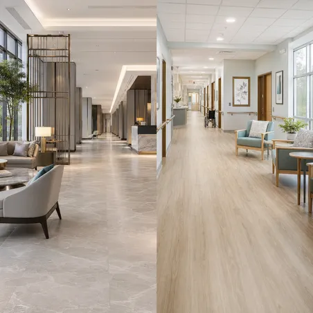 SPC flooring in hospitality hotel and healthcare facility