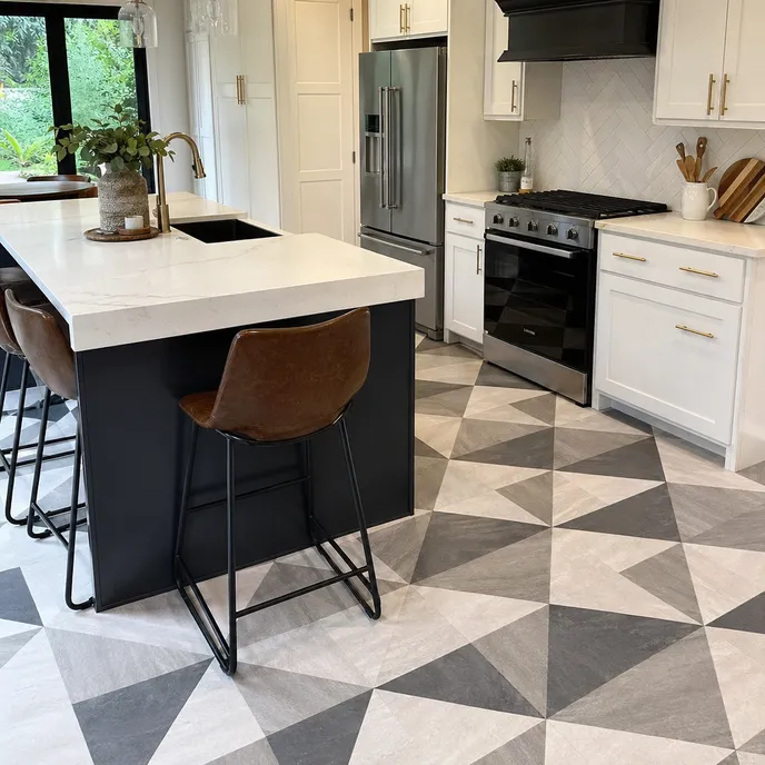 Geometric LVT in a high-end residential kitchen renovation