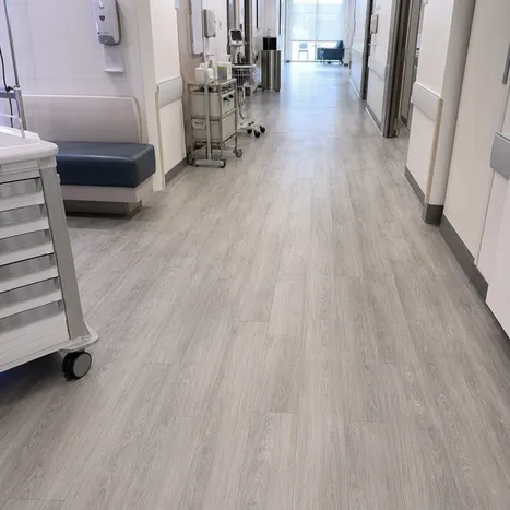 Compliant LVT flooring in a healthcare facility — FloorScore certified, slip resistant
