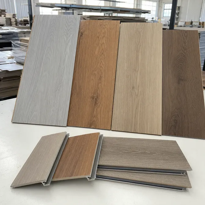 Elefloor LVT production samples showing print quality, surface texture, and click profile