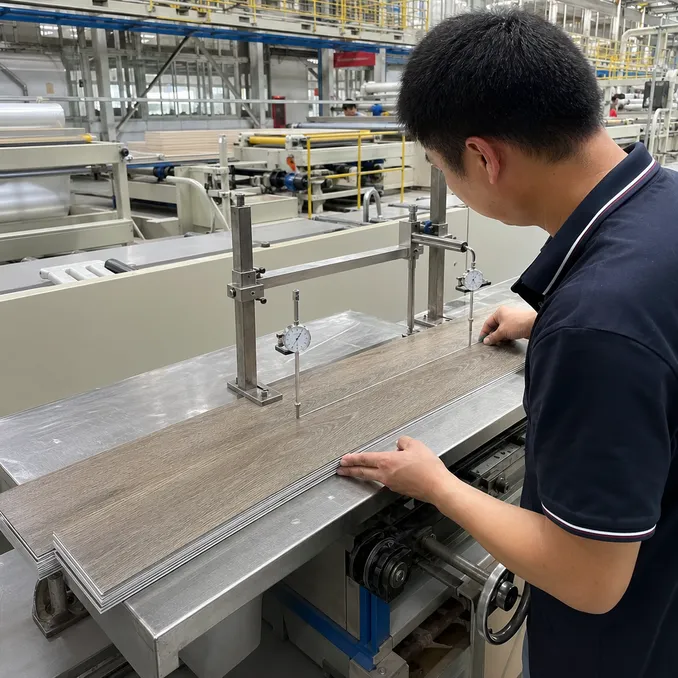 Luxury LVT production line showing EIR plate alignment verification process