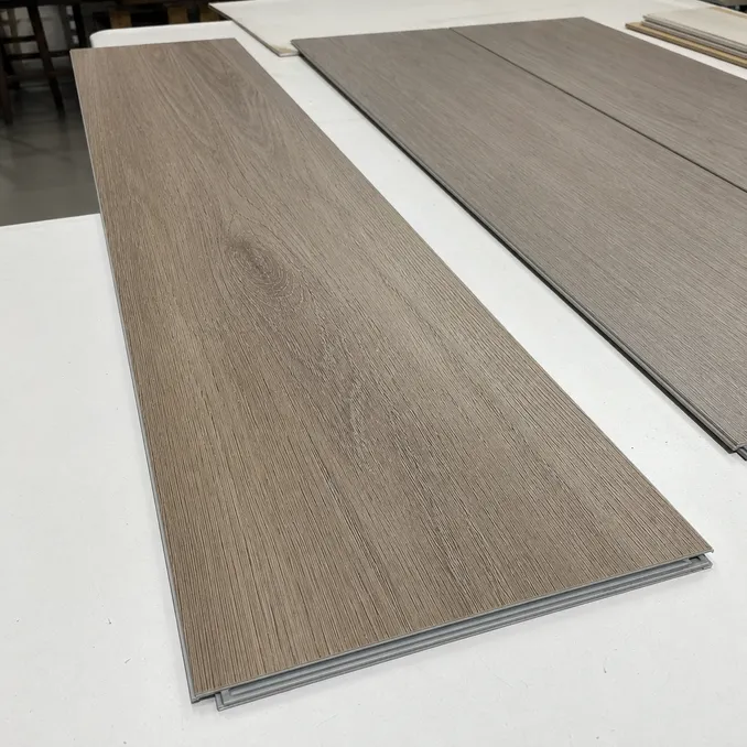 Luxury LVT production sample planks showing EIR texture and click-lock profile