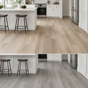 Light oak and grey wood tone LVT décor for kitchen flooring