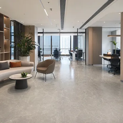 Tile-effect LVT in modern office with marble visual flooring