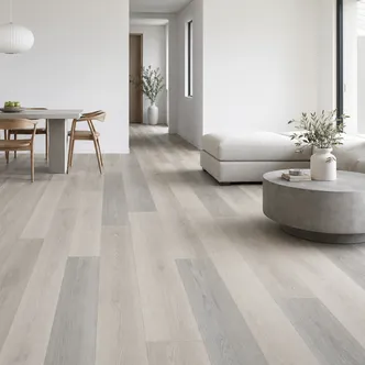 Ash LVT flooring in light natural and grey-washed tones with tight straight grain for contemporary interiors