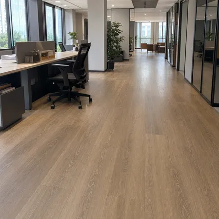 Commercial-grade 0.5mm wear layer wood-look LVT in office and light commercial setting