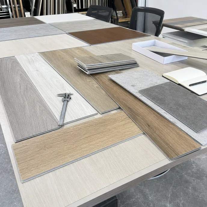 SPC flooring sample boards for buyer evaluation before bulk order