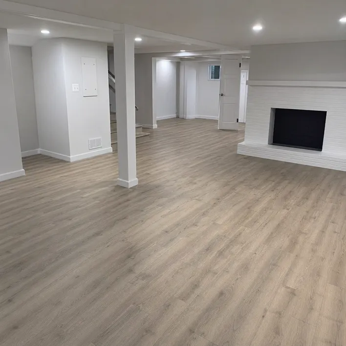 8mm SPC flooring installed in a basement below-grade space over a concrete slab