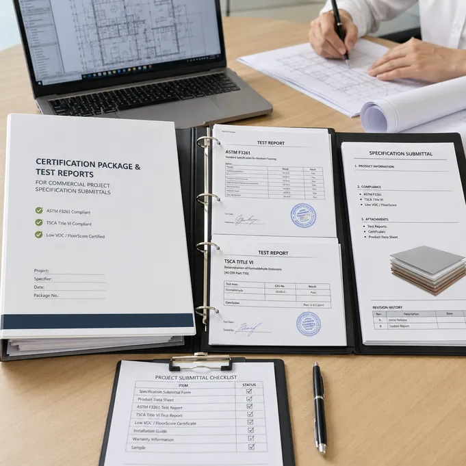 Elefloor certification package and test reports formatted for commercial project specification submittals