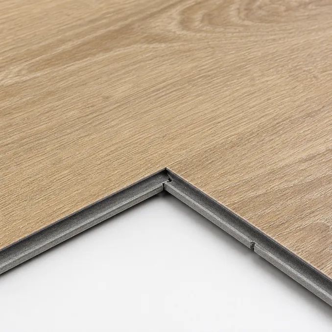 Herringbone SPC click-lock profile showing 90-degree plank engagement at joint intersections