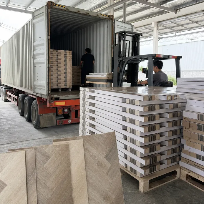 Elefloor dual-origin production — Changzhou China and Rayong Thailand facilities producing identical herringbone SPC
