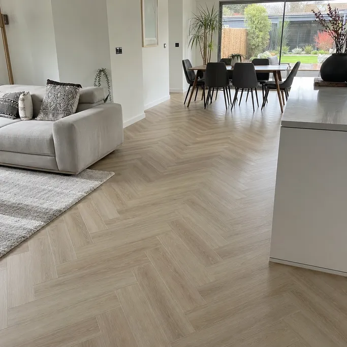 Herringbone SPC flooring in a European or Australian residential interior
