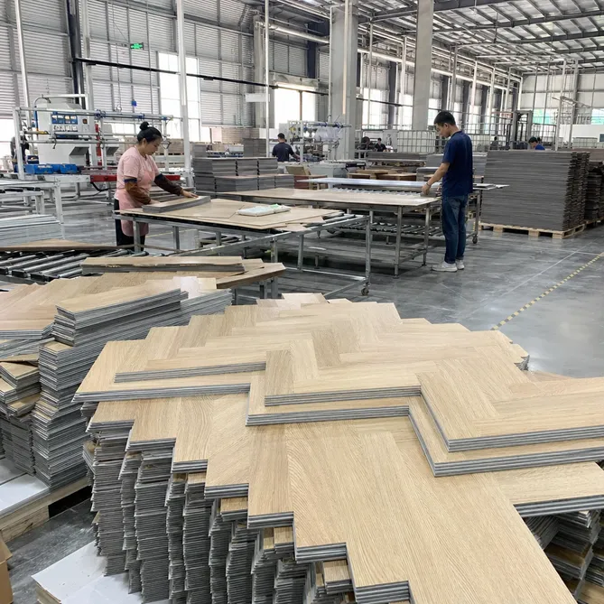Elefloor herringbone SPC flooring production facility — direct factory sourcing
