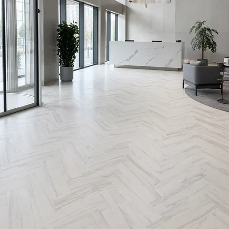 Marble-look SPC flooring in a commercial lobby or retail space