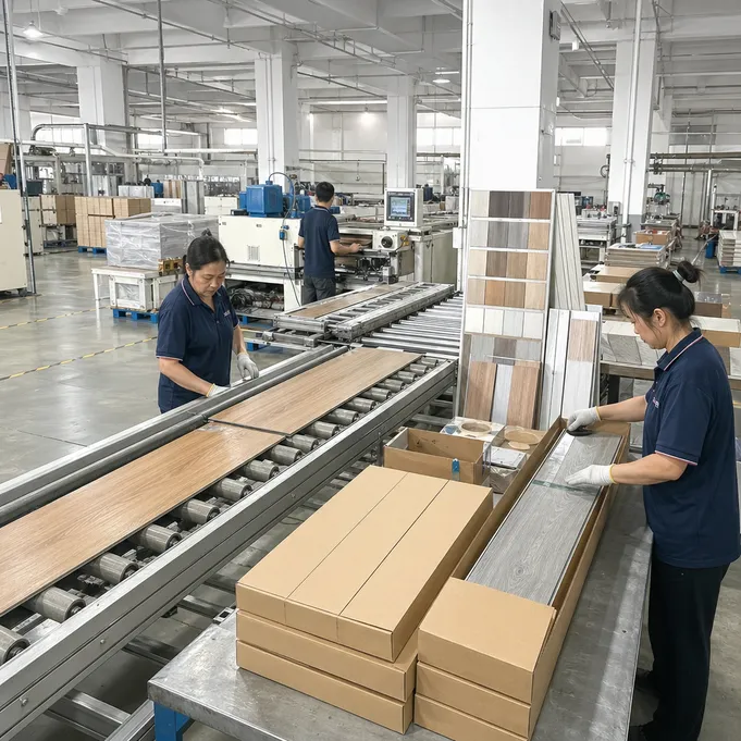 Elefloor OEM/ODM SPC flooring production line with private-label packaging