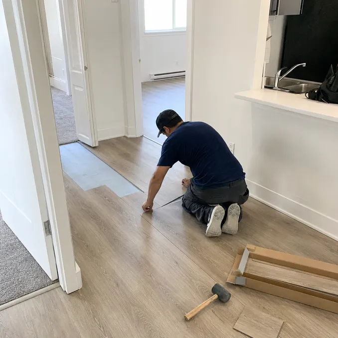 Waterproof SPC flooring in multi-family rental unit — click-lock installation for fast tenant turnover
