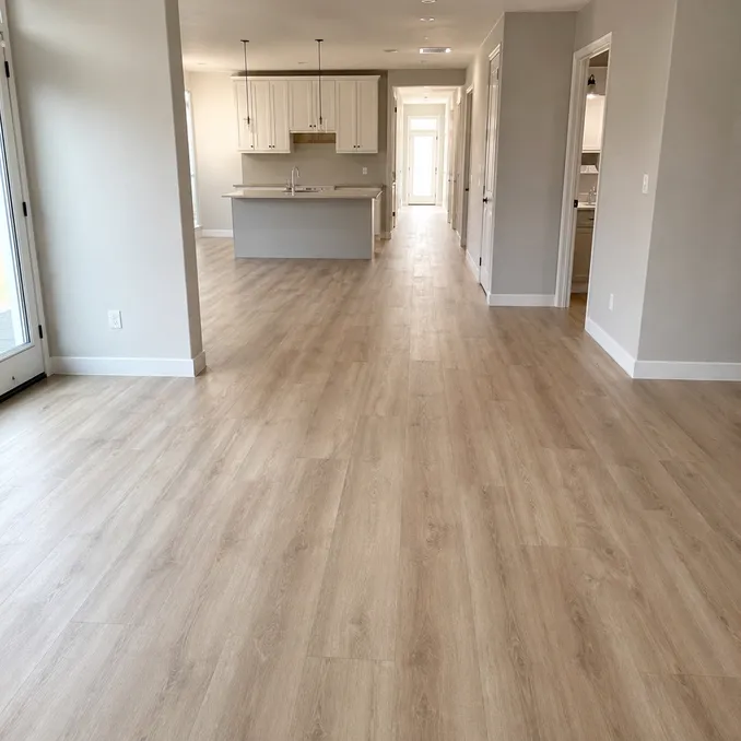 Waterproof SPC flooring installed wall-to-wall in residential new construction