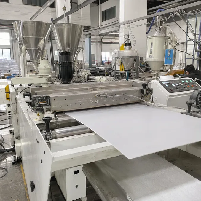 SPC core calender line production — CaCO3 and PVC resin composite extrusion