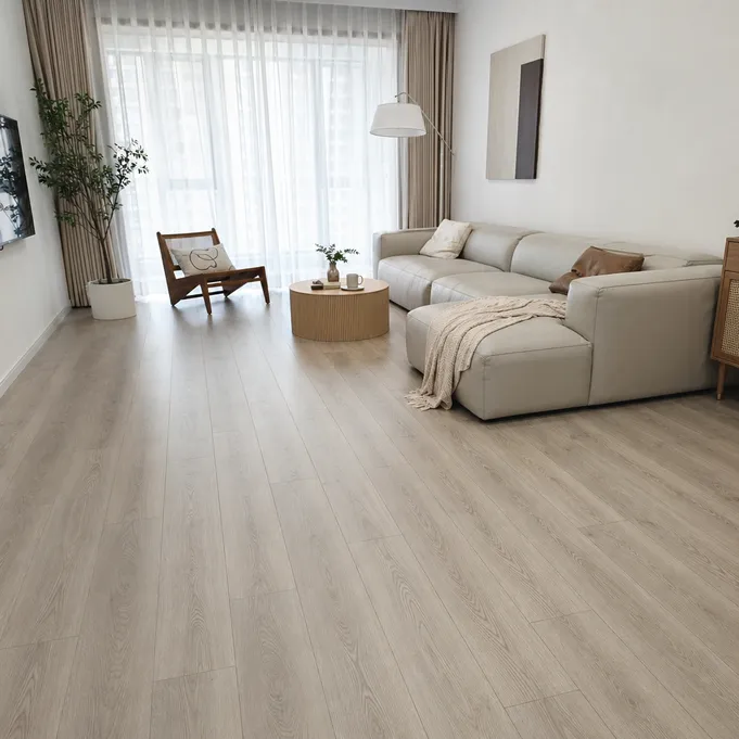 Waterproof SPC flooring with rigid core — click-lock planks shown in a modern interior