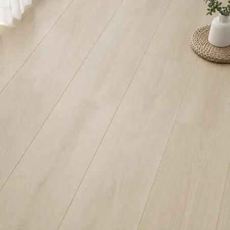 Light oak SPC flooring — pale Scandinavian tone with minimal grain contrast