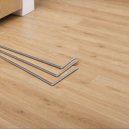 Natural oak SPC flooring — warm honey tones with visible grain character