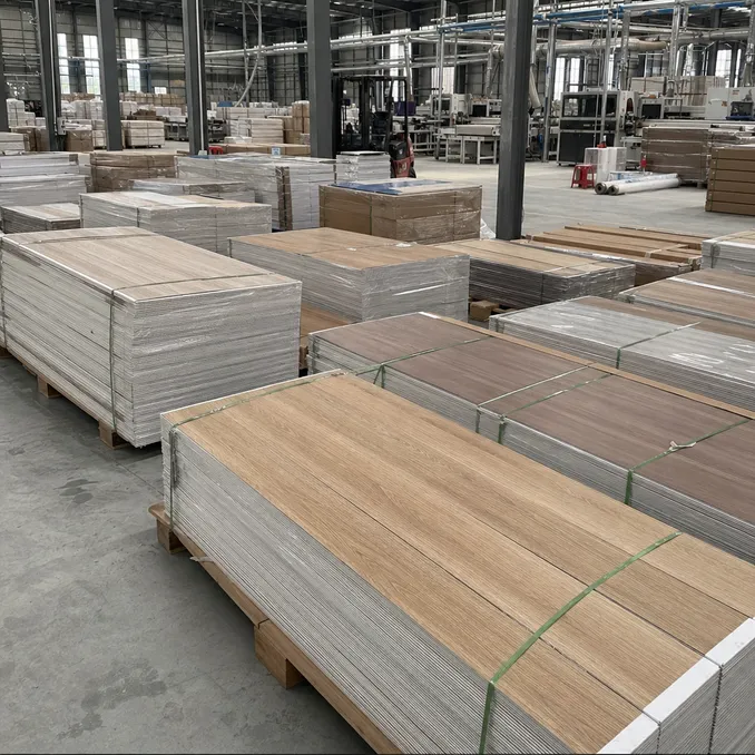 Wood SPC flooring planks ready for factory-direct export from Elefloor