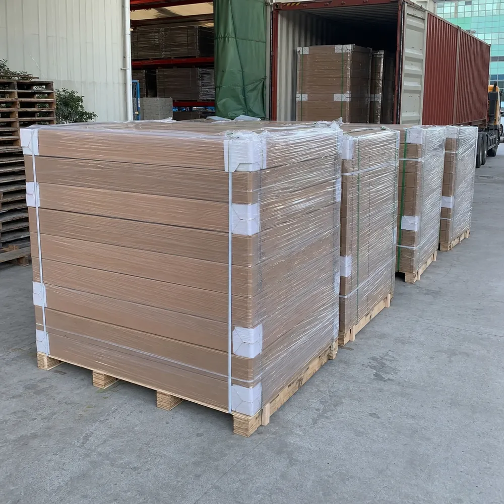 VSPC flooring export cartons stacked on pallets ready for container loading