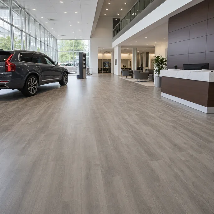 VSPC flooring in automotive showroom and corporate lobby display environment