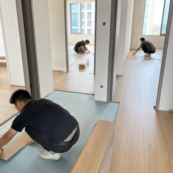 WSPC flooring in multi-family apartment development showing click-lock installation across multiple units